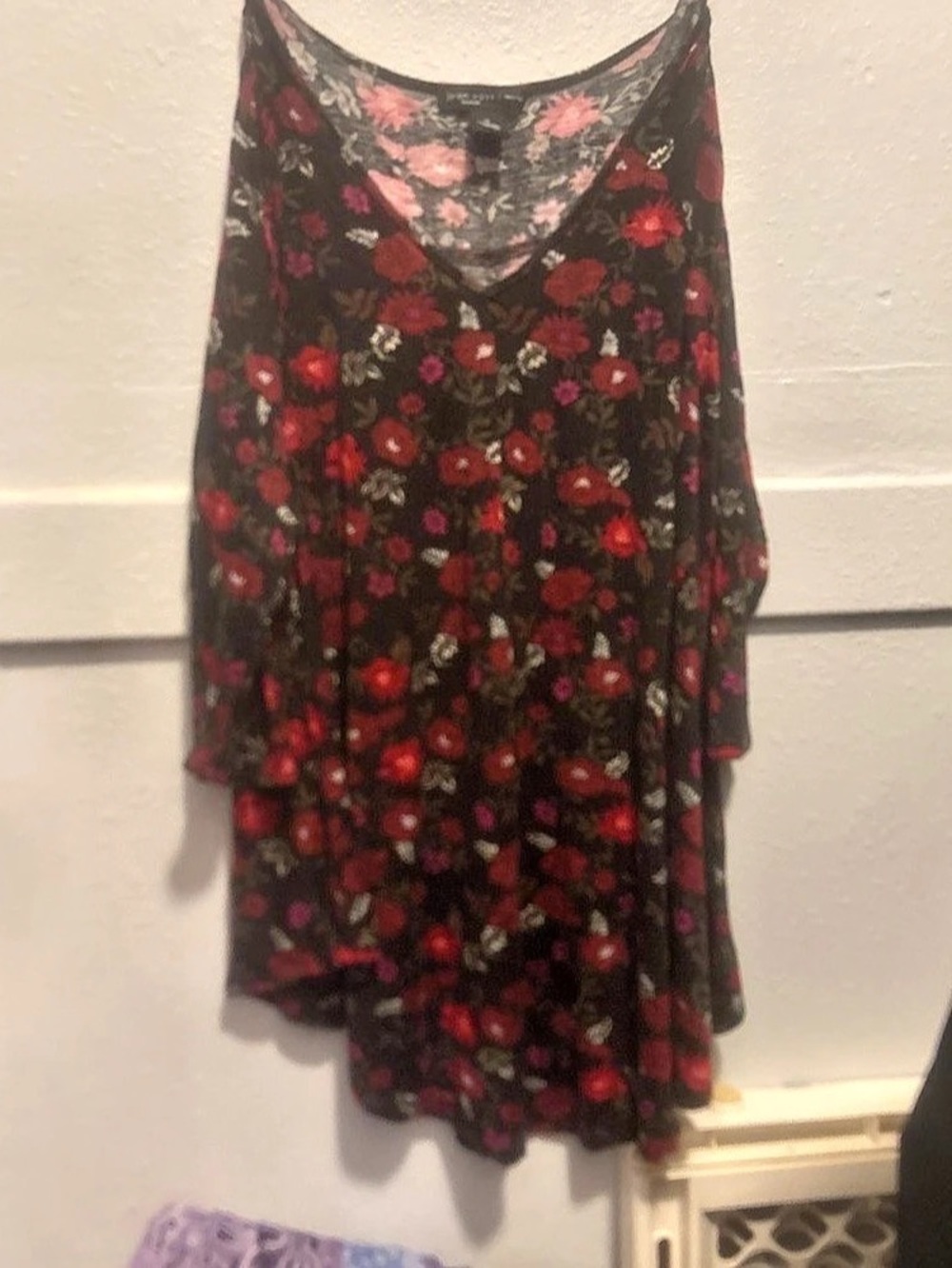 Floral Mini Dress in Black & Red Like New